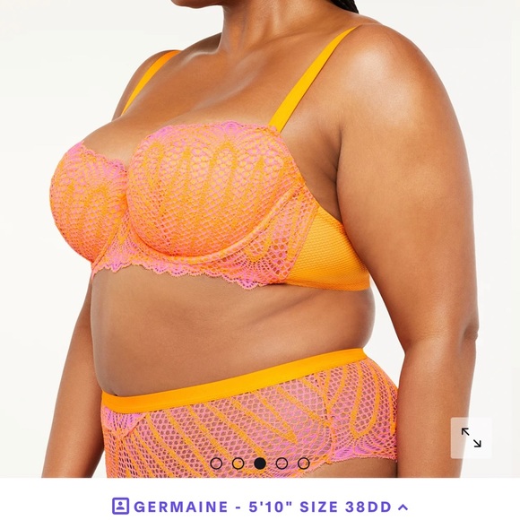 SAVAGE FENTY by Rihanna Stranded In Lace Crochet Balconette Bra 38DD Orange Crm - Picture 8 of 11